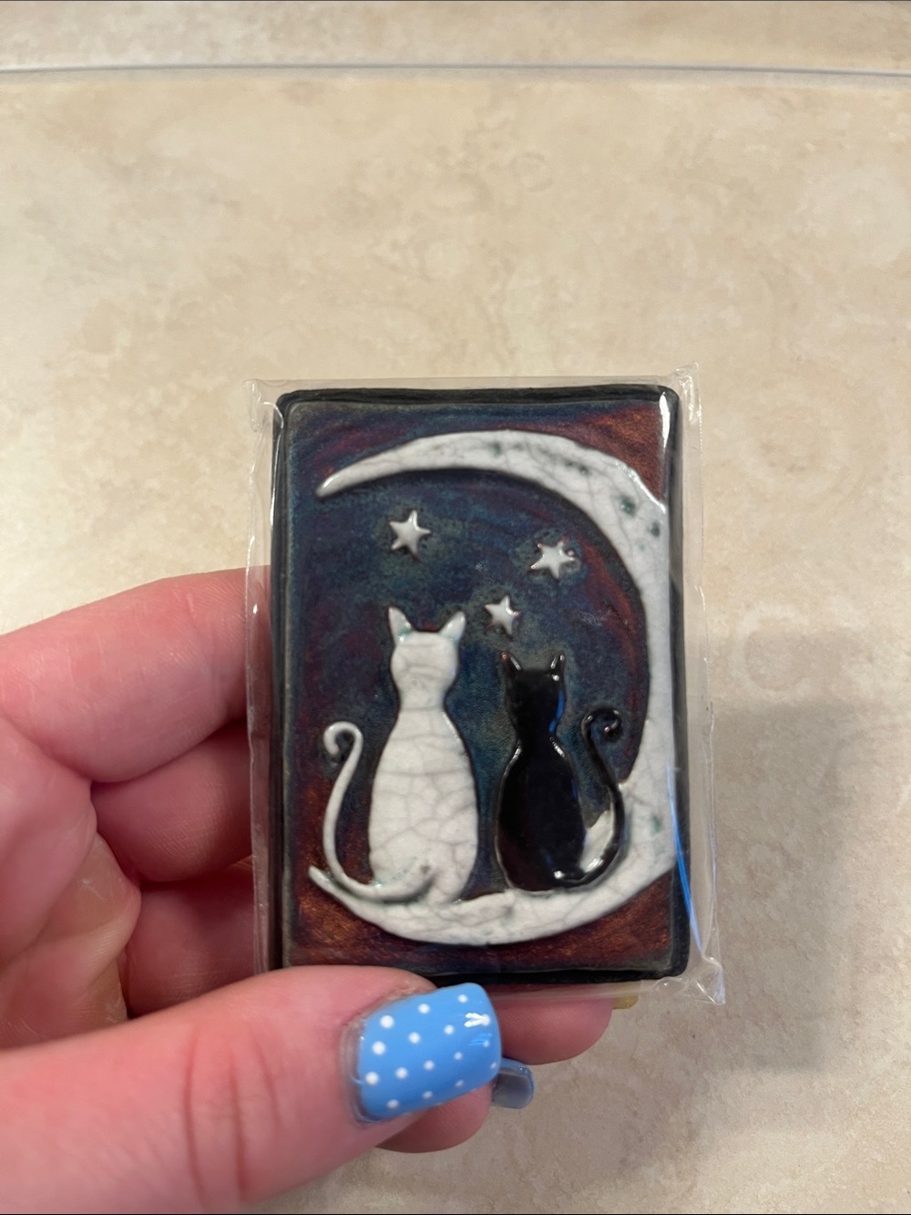 Raku Ceramic Cat Moon Magnet/Art Decor